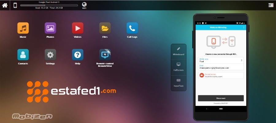 عرض شاشة الهاتف على الكمبيوتر عن طريق Mobizen USB من خلال المتصفح