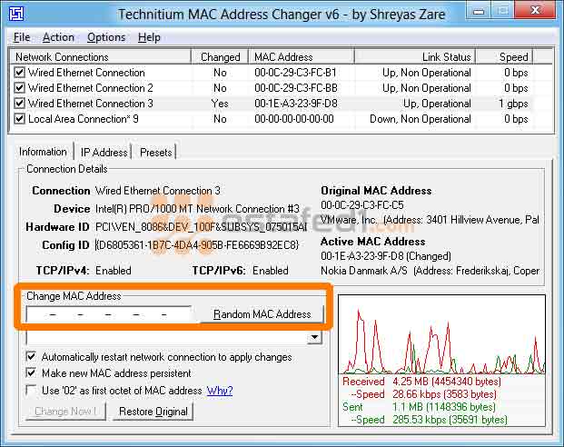 برنامج Technitium MAC Address Changer  لتغيير الماك أدريس للكمبيوتر