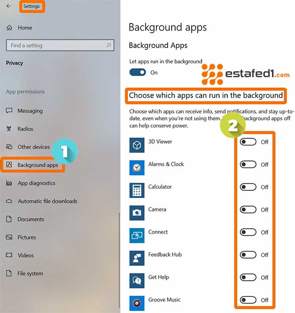 تعطيل تطبيقات الخلفية فيويندوز 10 حل مشكلة cpu 100 ويندوز 10