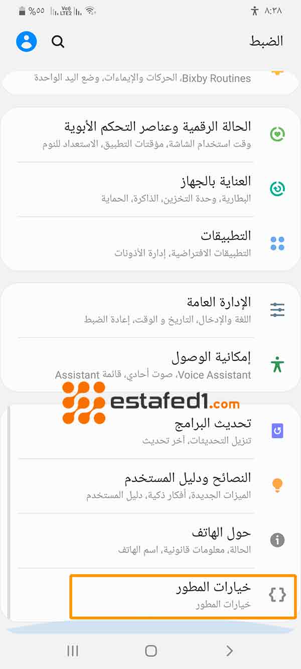 خيارات المطور