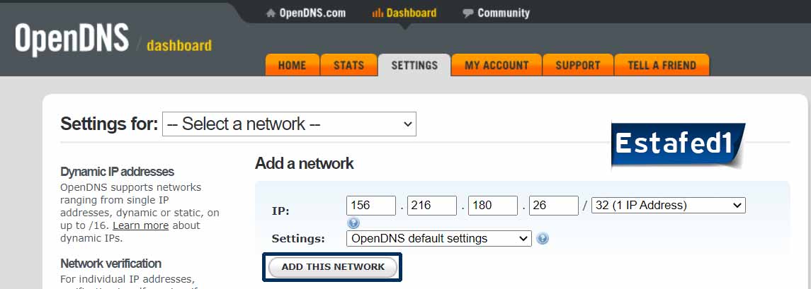ADD THIS NETWORK OPENDNS