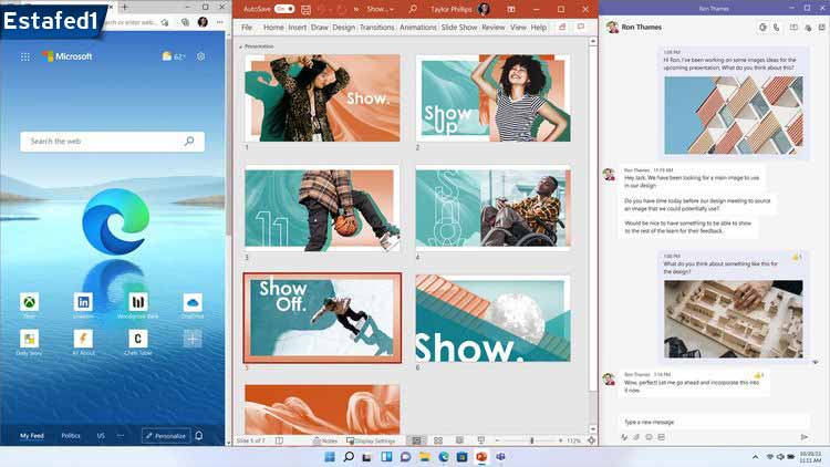 ميزة snap layouts