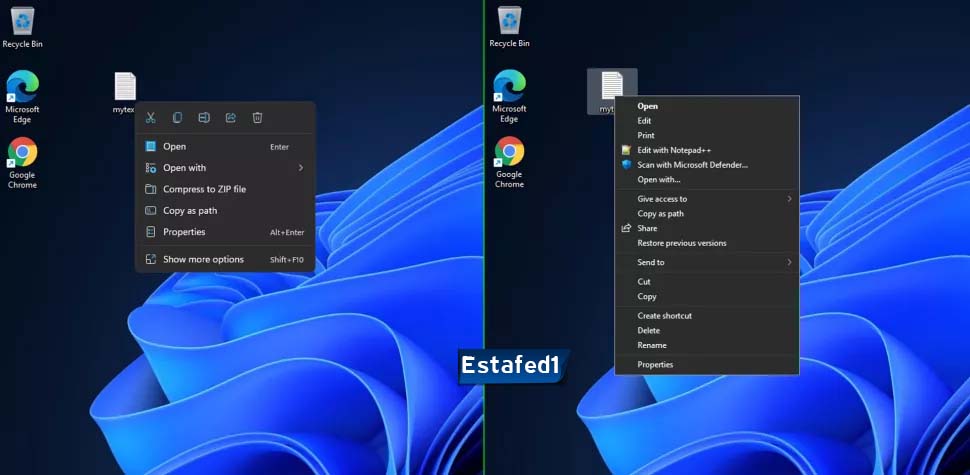 عيوب ويندوز 11 خيارات قائمة السياق