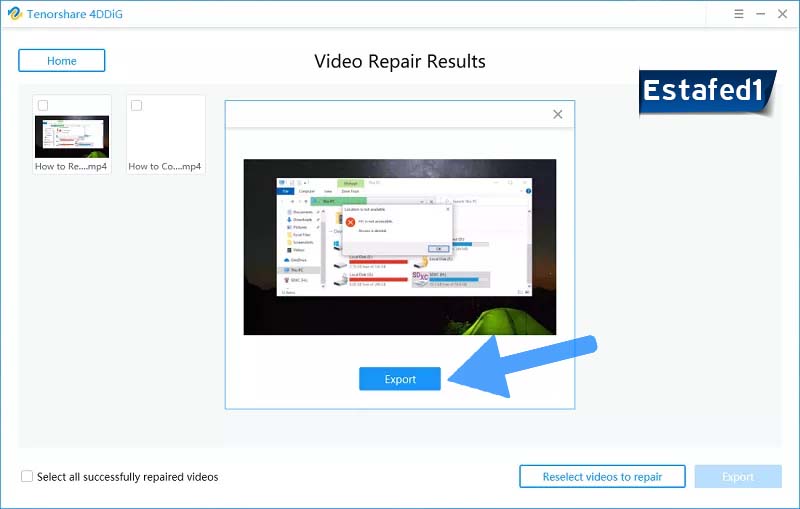 حفظ الفيديو بعد إصلاحه