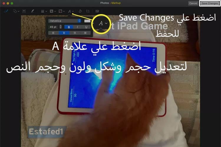 التعديل علي حجم وشكل ولون النص