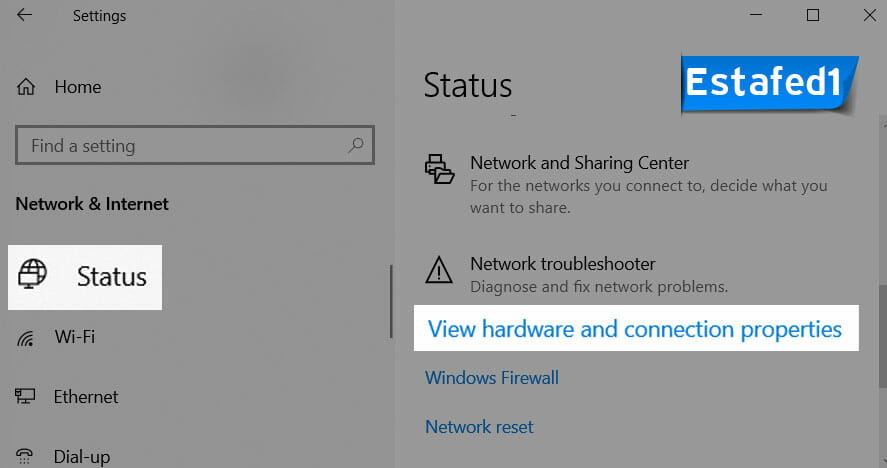Status ثم View hardware and connection properties