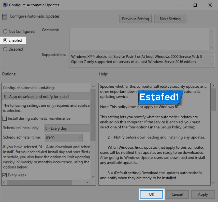 تفعيل Configure Automatic Updates