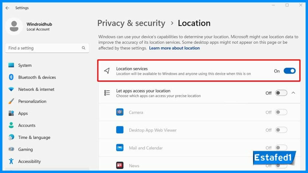 تفعيل Location services